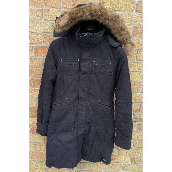 TNA Verbier Parka Jacket XS Black Fur Trim Coat - Picture 2 of 7